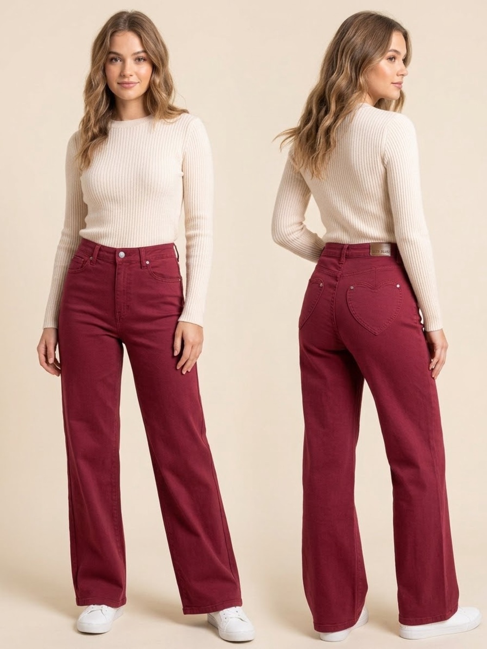 Judy Blue Wide Leg Jeans in Burgundy Wine